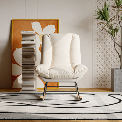 Schommelstoel – Wiegstoel – Relaxstoel – Lounge Stoel – Ademend Katoen-Linnen – Verstelbare Rugleuning – Stevig Metalen Frame