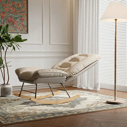 Schommelstoel Woonkamer – Schommelstoel Volwassenen – Gevoerde Schommelstoel – Scandinavische Schommelstoel – Verstelbare Rugleuning – Ergonomisch Comfort – Licht Metalen Frame – Wit Rice Variant