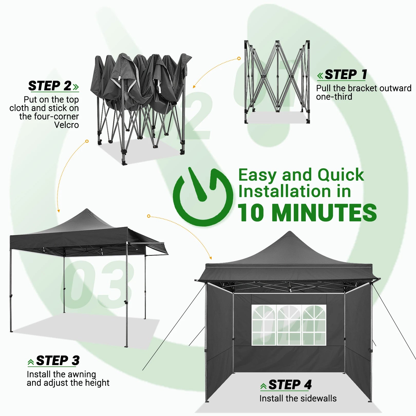 Partytent – Pop-Up Gazebo – Tent – Partyscherm – Waterdicht – 3x3 Meter – Verstelbaar Frame - Zwart - QUORE