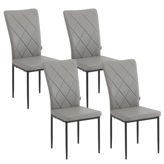 Stoel - Eetkamerstoelen - Set van 4 Leer Eetkamerstoelen - Ergonomisch - Metalen Poten - Hoge Rugleuning - Comfortabel & Stabiel – Voor Keuken - Eetkamer - 42x94.5x 59cm - Grijs Leer
