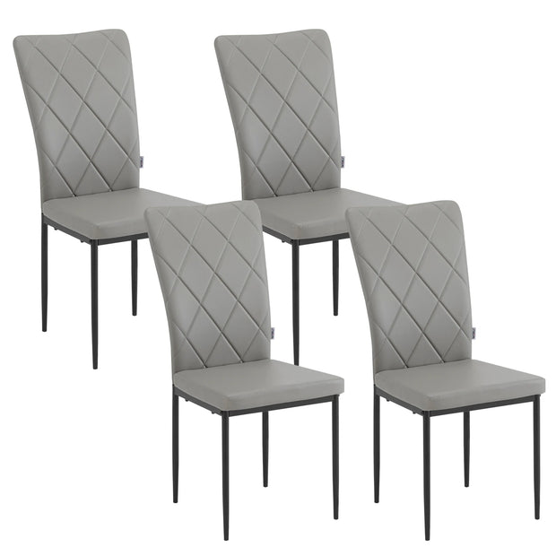 Chair - Dining Room Chairs - Set of 4 Leather Dining Room Chairs - Ergonomic - Metal Legs - High Backrest - Comfortable &amp; Stable - For Kitchen - Dining Room - 42x94.5x 59cm - Gray Leather