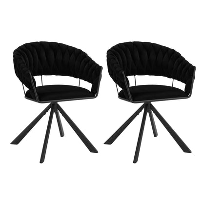 Draaibare Eetkamerstoelen - Moderne Fluwelen - Gestoffeerde Stoelen met Armleuning - Gewatteerd Comfort - Stoelen voor Keuken - Woonkamer of Slaapkamer - Set van 2 - Zwart