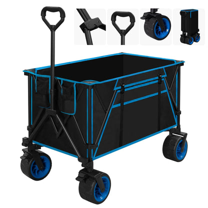 Bolderkar - Handkar - Bolderkar Opvouwbaar - Bolderwagen - 240L - met Remmen - Transportkar voor Alle Terreinen - Bolderkarren - Voor Strand, Kamperen, Picknick, Tuin, Winkelen – Blauw
