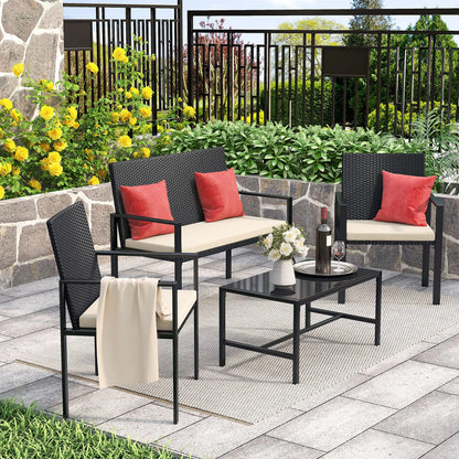 Loungeset – Tuinset – Balkonset – Loungeset Met Kussens – PE Rattan – Weerbestendig – Compact