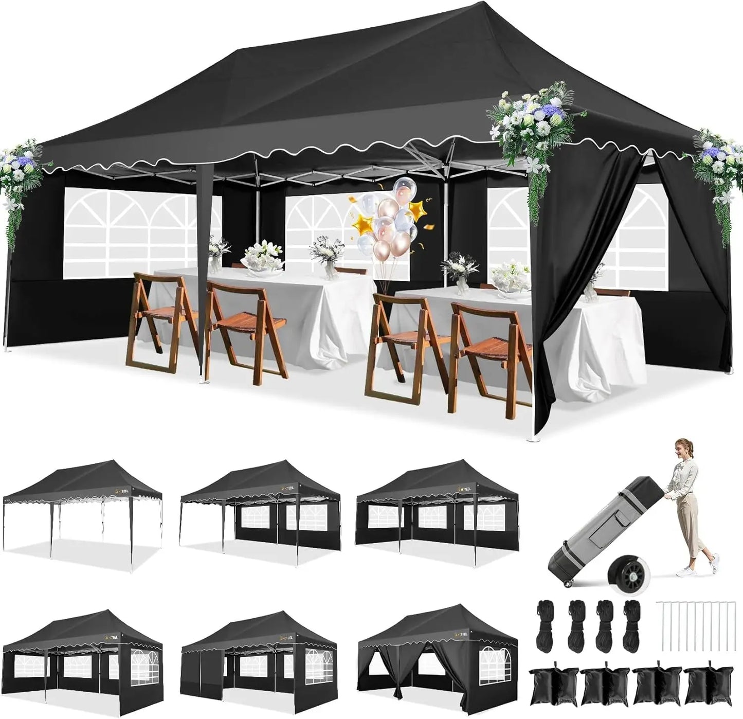 Partytent – Tuinpaviljoen – Evenemententent – Overkapping – 3x6 Meter – Staalframe – Waterdicht Met Zijwanden - Zwart