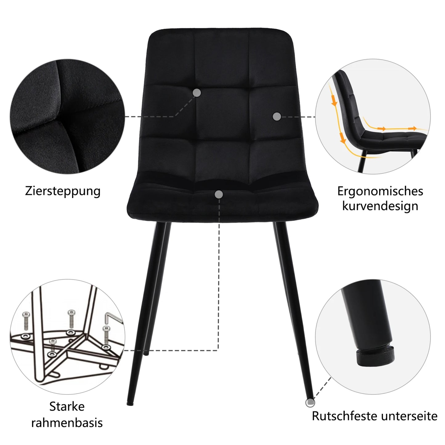 Eetkamerstoelen – Stoelen Set – Luxe Stoelen – Tafelhoezen – Zwarte Velvet Stoelen – Metalen Frame – Comfortabele Zitting – Ergonomisch Design