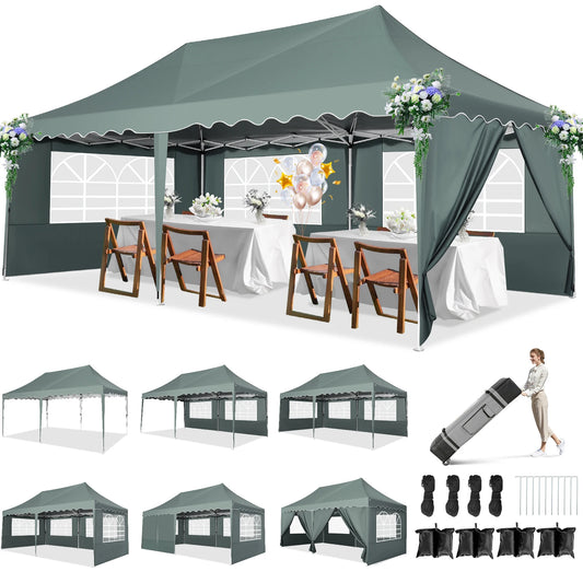 Partytent – Tuinpaviljoen – Evenemententent – Overkapping – 3x6 Meter – Staalframe – Waterdicht Met Zijwanden - Grijs