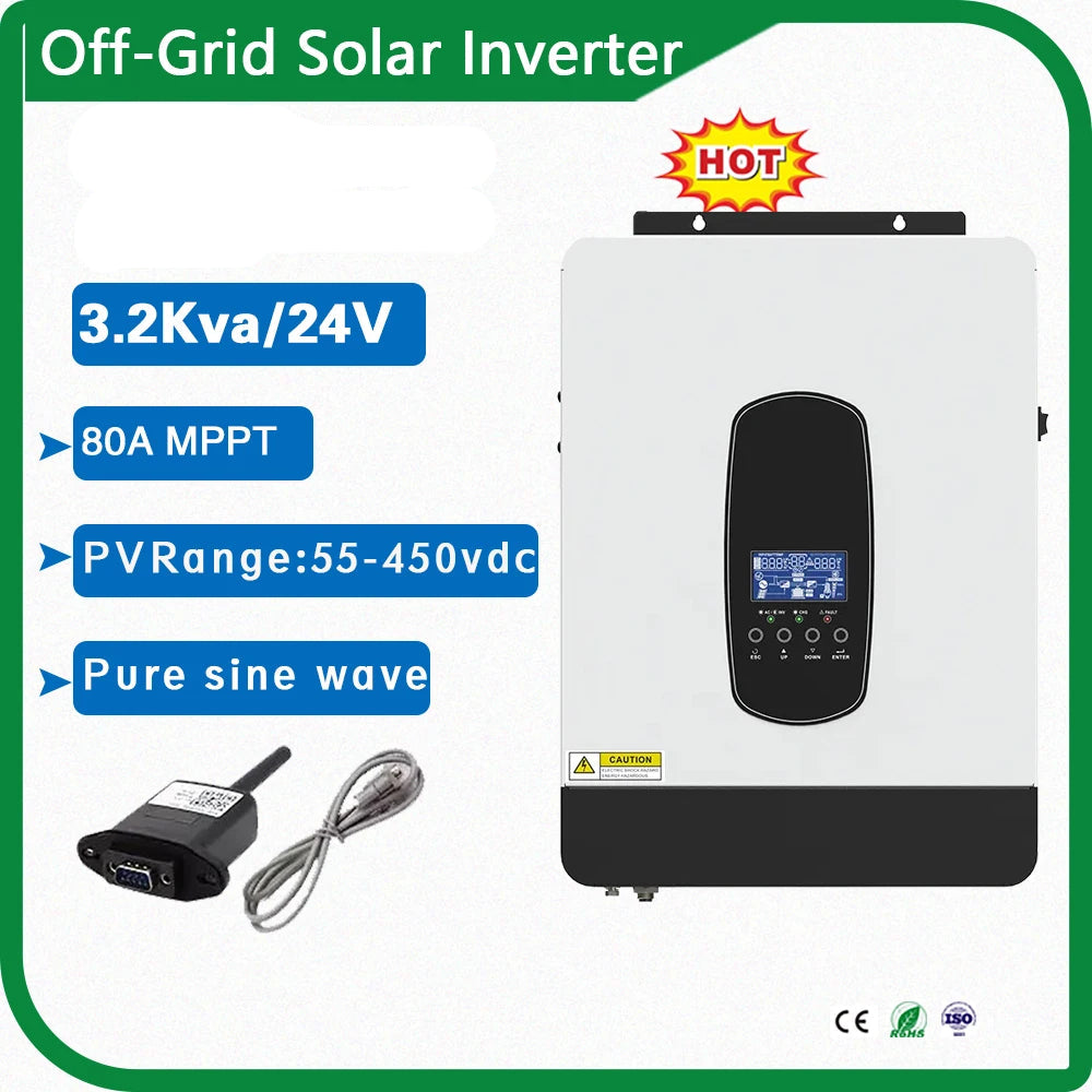 Zonne-Inverter – Solar Inverter – 24V Omvormer – MPPT Charger – 3000W Vermogen – Pure Sinusgolf Output