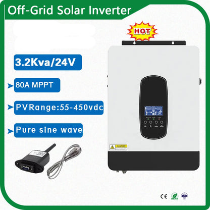 Zonne-Inverter – Solar Inverter – 24V Omvormer – MPPT Charger – 3000W Vermogen – Pure Sinusgolf Output