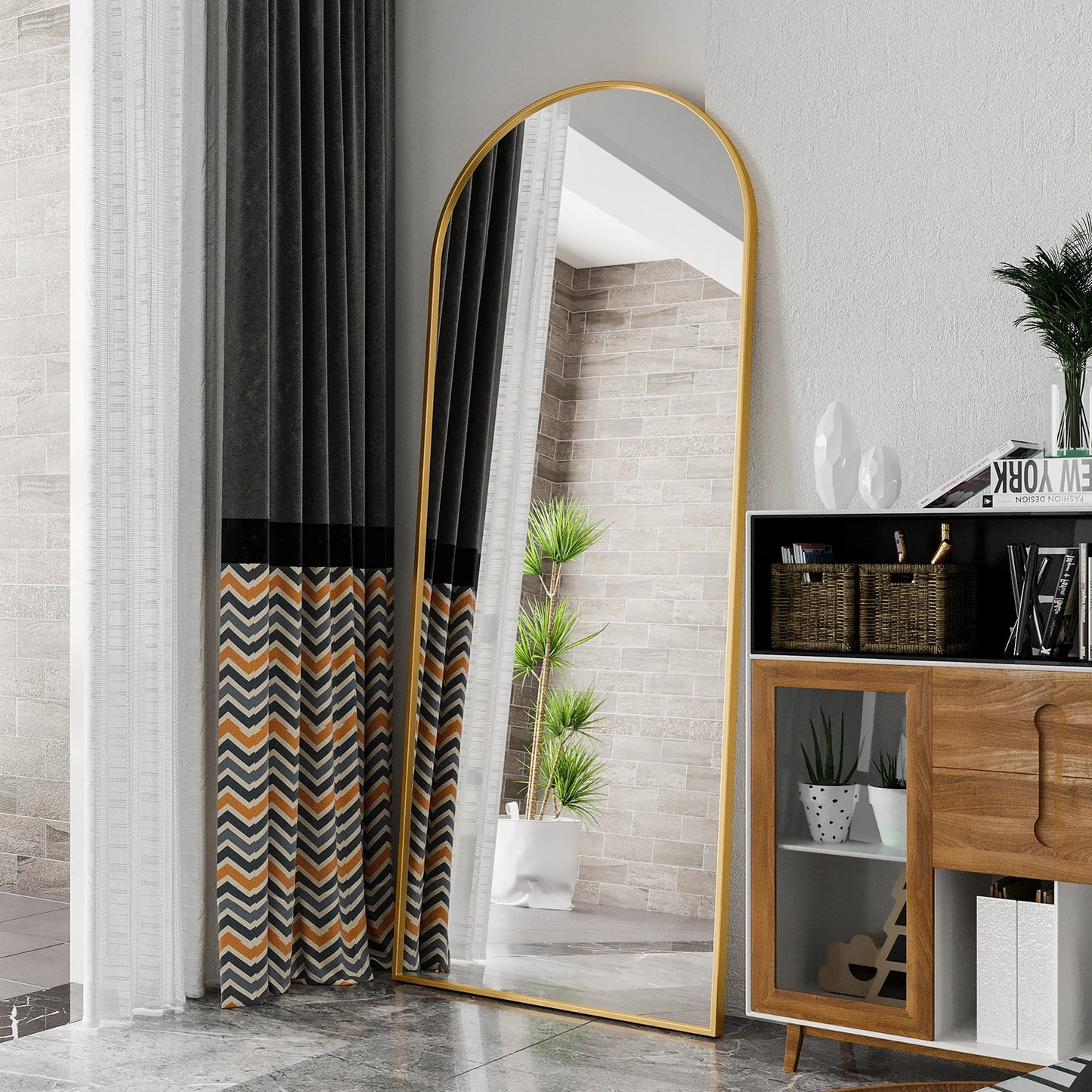 Comanlai 180 x 80 cm Full Length Mirror,Standing Mirror,Floor Mirror Hanging,Standing or Leaning,for Bedroom, Living Room,Golden - QUORE