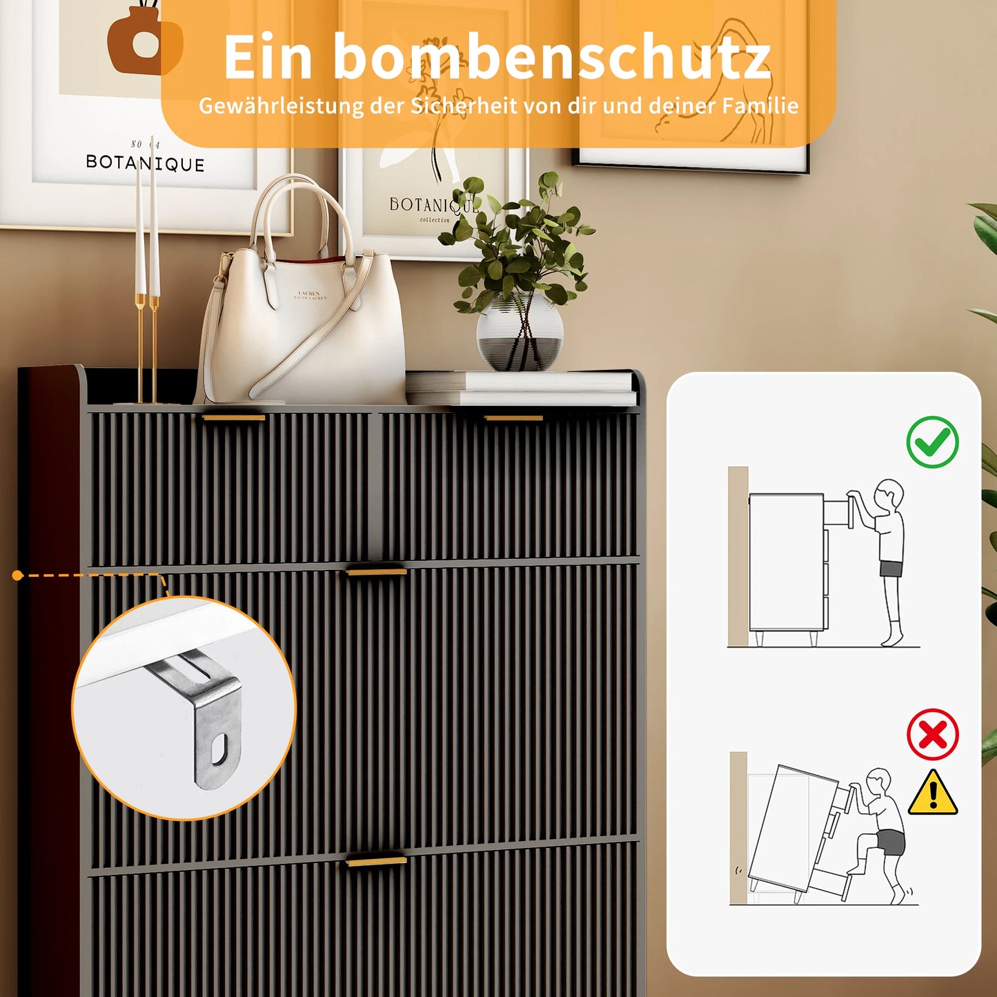 Schoenenkast – Schoenenrek – Schoenopberger – Halmeubel – Dressoirkast – Compact en Ruimtebesparend – Zwart Met Wit