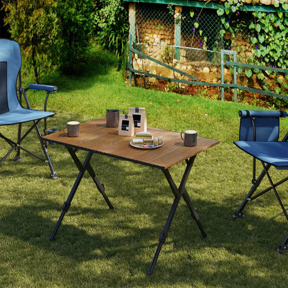 Campingtafel - Inklapbare Tafel - Klaptafel - Buiten Picknicktafel met Opbergtas - Opvouwbare - bbq Tafel - Verstelbare Hoogte - Lichtgewicht Tuin- en BBQ Tafel – Hout-look