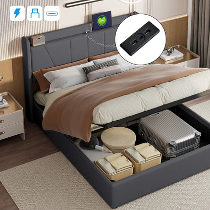 Bed met Opbergruimte – Tweepersoonsbed – Opbergbed – Boxspringbed – Ledikant – 140x200 cm – Hydraulisch Hefmechanisme – Gestoffeerd Hoofdeinde