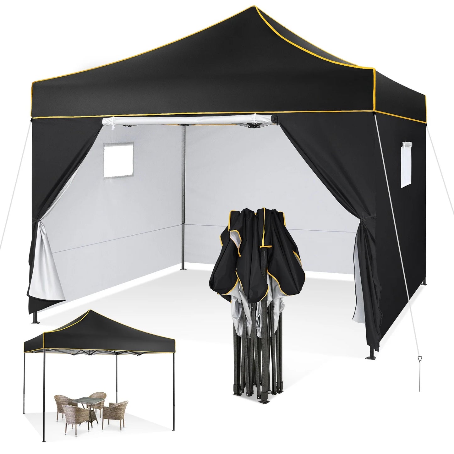 Partytent – Tuin Tent – Marktkraam Overkapping – Camping Schaduw – Waterafstotend – UV-Bestendig – Stevig Stalen Frame - 3x3m - Zwart