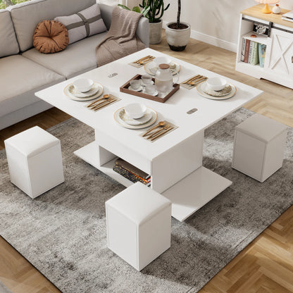 Verstelbare Salontafel – Multifunctionele Tafel – Opbergtafel – Modern Meubel – Verstelbare Hoogte – Uitklapbaar 2-in-1 Ontwerp - 100x100x63,5 cm - Wit