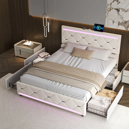 Gestoffeerd Tweepersoonsbed – Opbergbed – Ladebed – Slaapkamerbed – 160x200 cm – LED Hoofdeinde – USB Oplaadfunctie