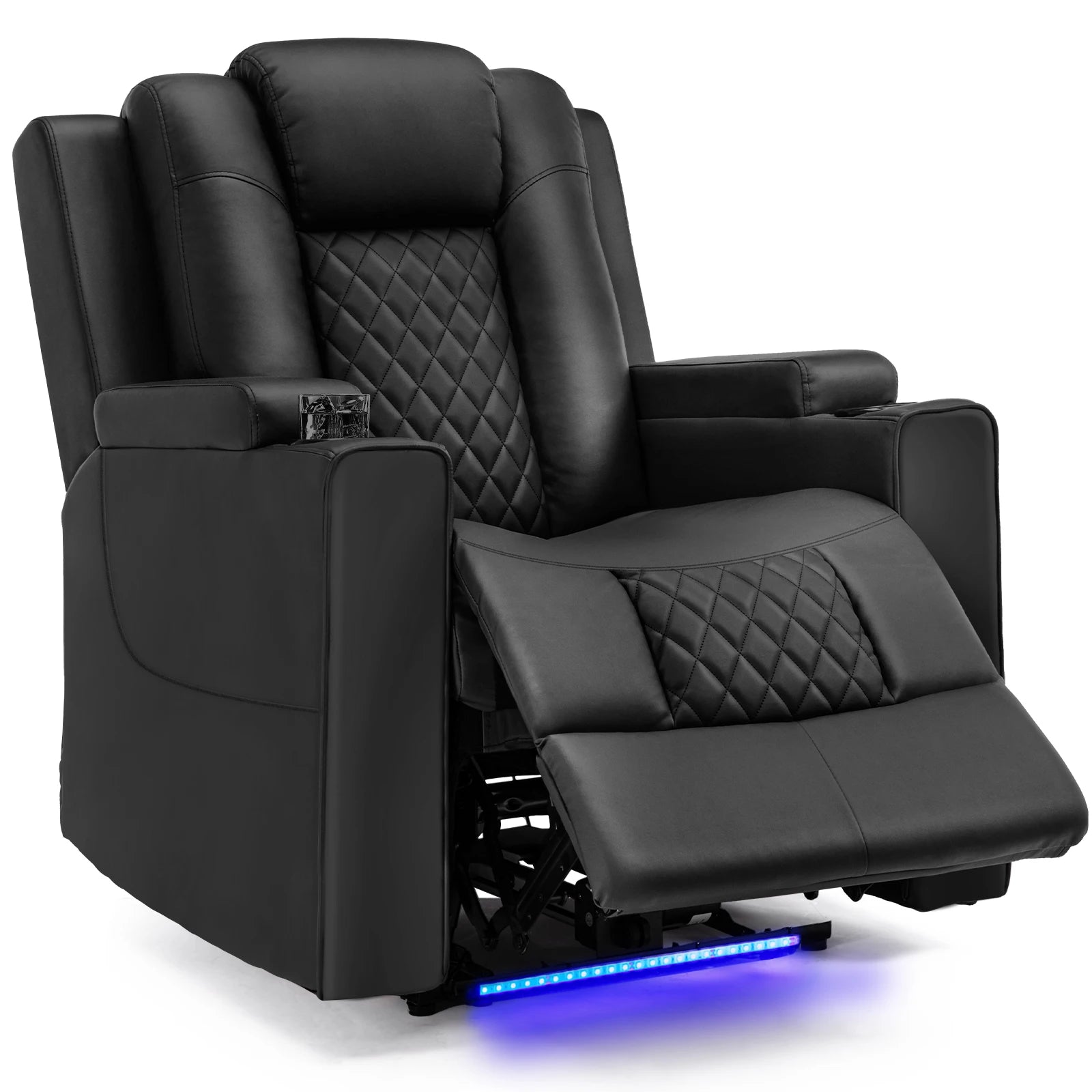 Elektrische Relaxstoel - Relaxstoelen - Massagestoel - Loungestoel - met Massagefunctie - en LED - Verstelbare TV Stoel - Loungebank - voor Woonkamer of Slaapkamer – Kunstleer - Zwart - QUORE