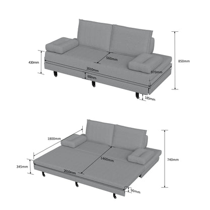 2-Zits Slaapbank – Slaapbankje – Schotelbank – Bankbed – Tweekzitter – Verstelbare Rugleuning – Stevig Hout-Metaal Frame – Comfortabele Zachte Stofueel