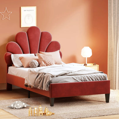 Eenpersoonsbed Kinderslaapkamerbed Kinderbedje Led Verlichting Prinsessenbed Wijnrood – Verstelbare Hoogte 90x200 cm – PU Kunstleer Waterafstotend