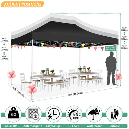 Tuinpaviljoen – Tuinhuisje – Pop-Up Tent – Buitenverblijf – Luifel – Waterdicht Frame – Verstelbare Hoogte - Zwart