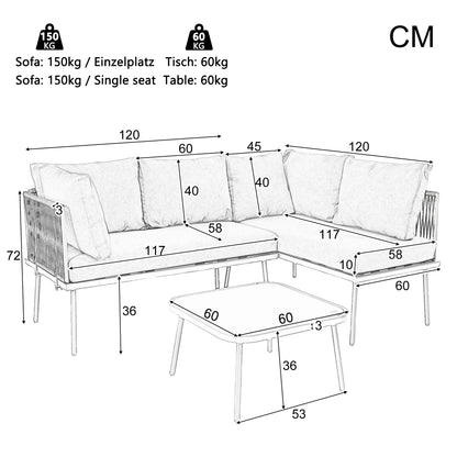 Groene Loungeset – Buitenmeubel – Tuinset – Terras Meubilair – L-Vorm – Waterbestendig Touw – Metalen Frame