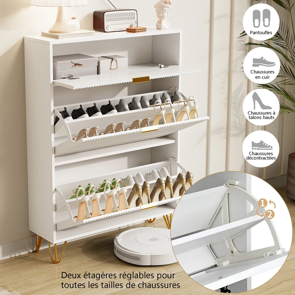 Shoes Furniture 80x24x118,5 cm, shoes shoe cabinet with Faction Drawers, anti-Tover, Metal Feeds, White