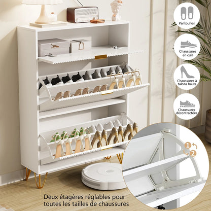 Shoes Furniture 80x24x118,5 cm, shoes shoe cabinet with Faction Drawers, anti-Tover, Metal Feeds, White