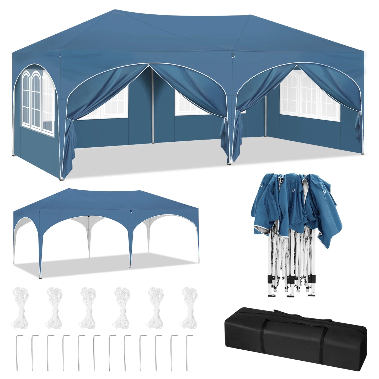 Paviljoen - Tuinpaviljoen - Partytent - Tuintent - Pop-up Kliksysteem - Stabiel - Opvouwbaar - Waterdicht - Winterbestendig - 50+UV-Bescherming - voor Tuin - Buiten - Achtertuin - 210D Oxford-doek - Ijzeren Buis - 3 x 6 m - Blauw
