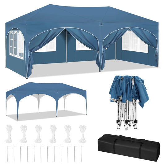 Vouwpaviljoen Gazebo - Gazebo Pop-Up Tent - Tuinpaviljoen - Kampeertent - Overkapping - Paviljoen - Opvouwbare Partytent - Tenten - 3x6m - 6 Zijkanten Verstelbare - Verstelbare Hoogte - Waterdichte - Blauw