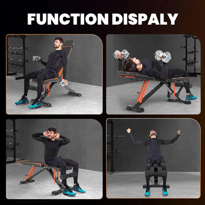 Halterbank - met Weerstandsbanden - Theffen - Sit-ups - Verstelbare - Full-Body Oefeningen - Thuisfitnessruimte - Zwart Oranje - QUORE