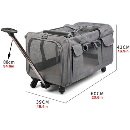 Huisdierentrolley - Honden & Katten Trolley - Reismand Trolley - Outdoor Tas - Draagbare Huisdier Trolley Case - Universele Wiel - Ademende - Opvouwbare - Grote Capaciteit - voor Huisdieren - Oxford-doek - 39 x 60 x 43 cm - Grijs
