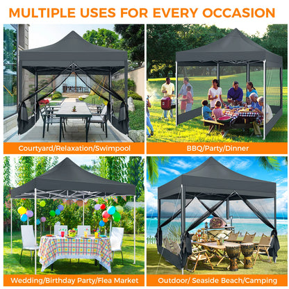 Opvouwbaar Tuinhuisje – Pop-Up Tent – Overkapping – Insectenbescherming – Waterdicht Oxford – Drie Verstelbare Hoogtes - Grijs - QUORE