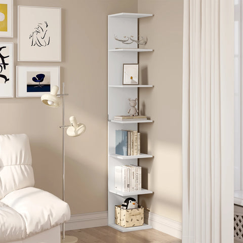 Freestanding Bookcase - Storage Cabinet - Storage Rack - High Shelf Cabinet - Standing Cabinet - 7 Levels - Flexible Layout - Durable &amp; Sturdy - 30x189.5x28cm - White