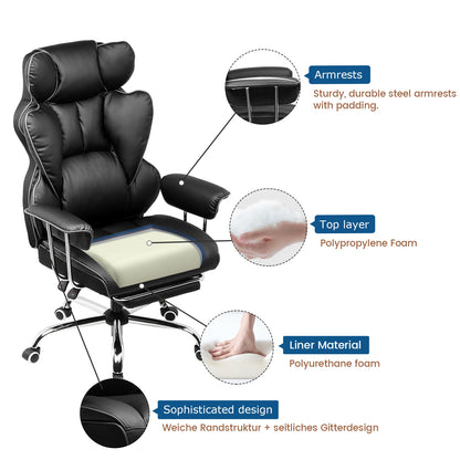 Gaming Stoel - Ergonomische Bureaustoel - Stoel - Bureaustoelen - met Voetsteun - Verstelbare Rugleuning - Vering en Dikke Zitting - Tot 150 kg - Stoffen Bekleding - Zwart