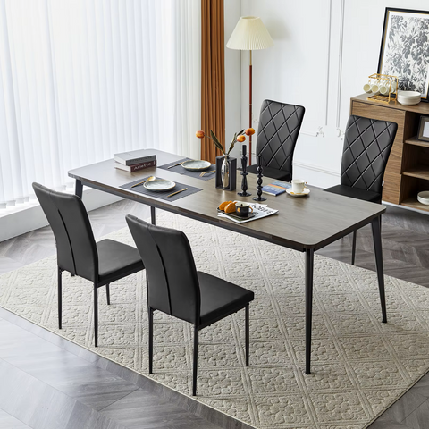 Chair - Dining Room Chairs - Set of 4 Leather Dining Room Chairs - Ergonomic - Metal Legs - High Backrest - Comfortable &amp; Stable - For Kitchen - Dining Room - 42x94.5x 59cm - Black Leather