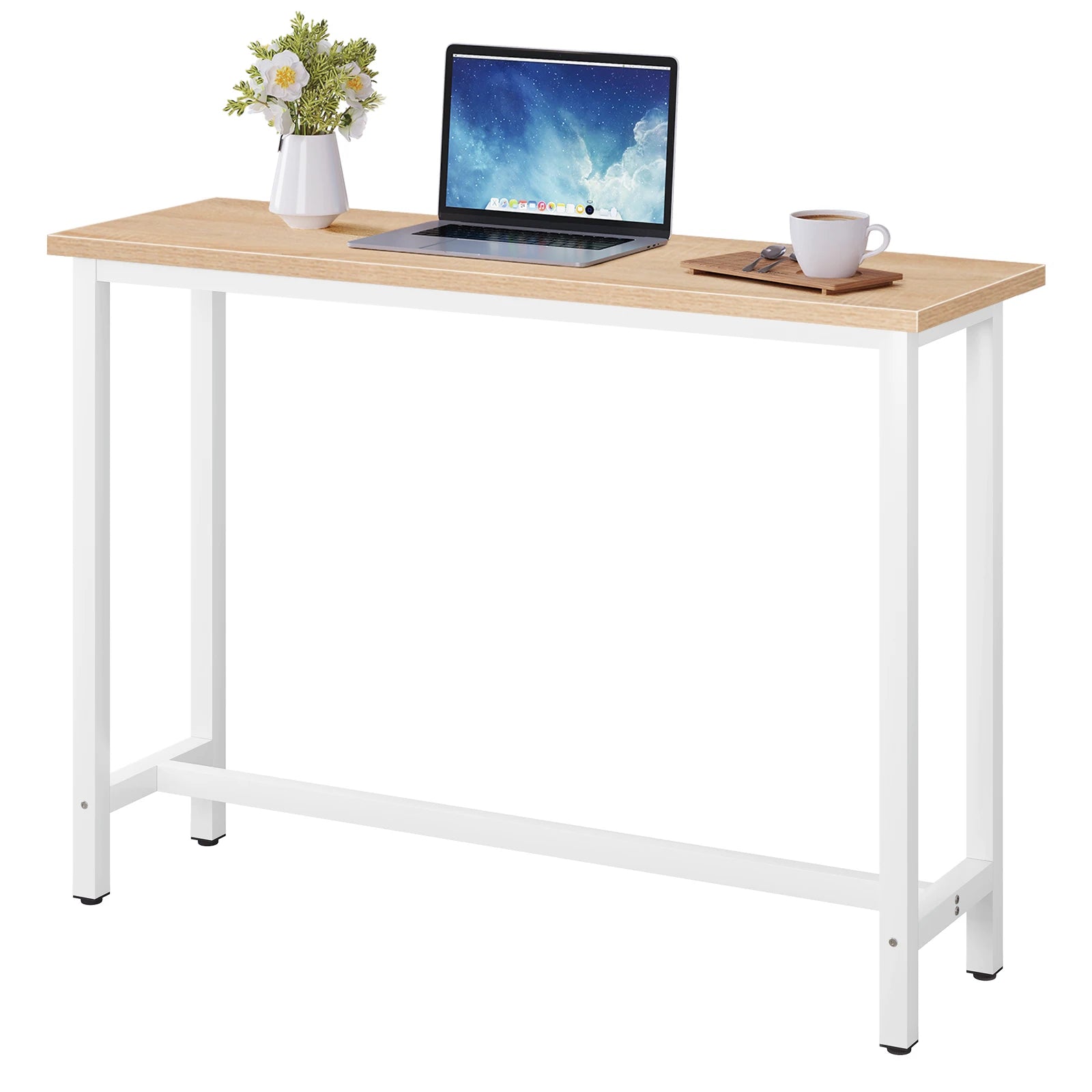 Bartafel - Tafel - Bistrotafel - 140x40x100cm - Met Voetsteun en Metalen Frame - Ontbijttafel - Eettafel - Koffietafel of Sidetable - Licht Eiken - QUORE