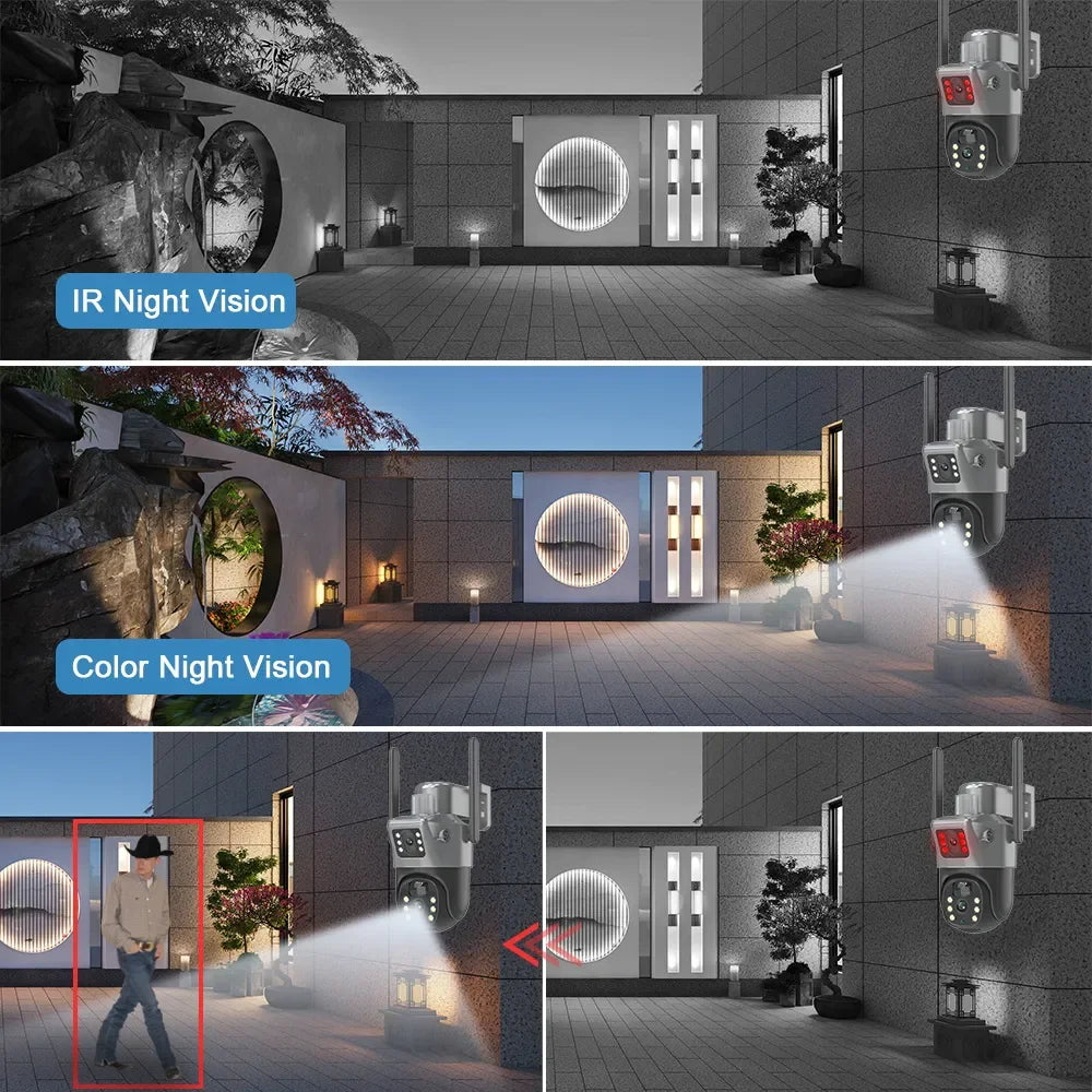 Beveiligingscamera's - Camerabewaking - Buitencamera - Zonnecamera - Waterdicht - 4K - 8MP - WiFi PTZ  - Dual Lens & Dual Screen – Bewegingsdetectie met 128GB Opslag – Buitenbeveiliging – Buiten IP Beveiligingscamera met Nachtzicht - QUORE