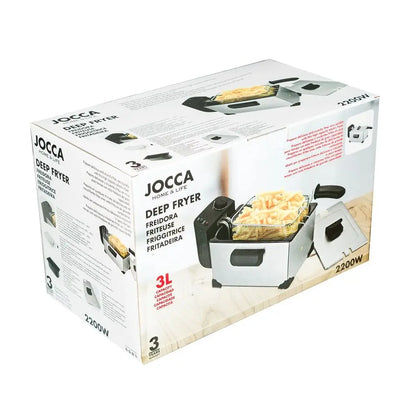 Elektrische friteuse - Vermogen - Regelbare Thermostaat - Uitneembare Mand met Anti-Scald Grip - Roestvrijstalen Deksel -  Afvoerkraan en Geurfilter - 2200W - 3L