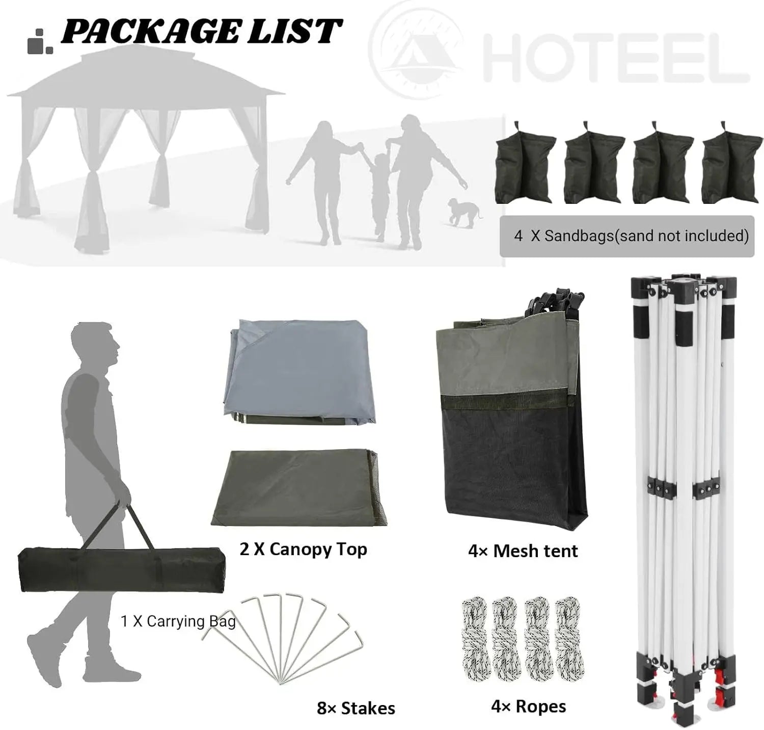Prieel - Tuinprieel - Partytent - Tuintent - Pop-up Prieel - Stabiel - Vouwtent - met Muggengaas - Opvouwbaar - Waterdicht - Hoogte Verstelbaar - 50+UV-Bescherming - voor Tuin - Buiten - Achtertuin - Oxford-stof - 3 x 3 m - Donkergrijs - QUORE
