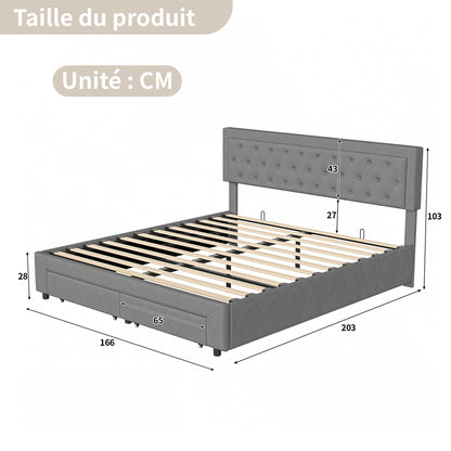 Gestoffeerd Opbergbed – Opbergbed Met Laden – Bed Met Opbergruimte – Tweepersoonsbed – Slaapbank – Grijs 160x200 cm – Zachte Velvet Bekleding – Royale Opberglades Met Rollers