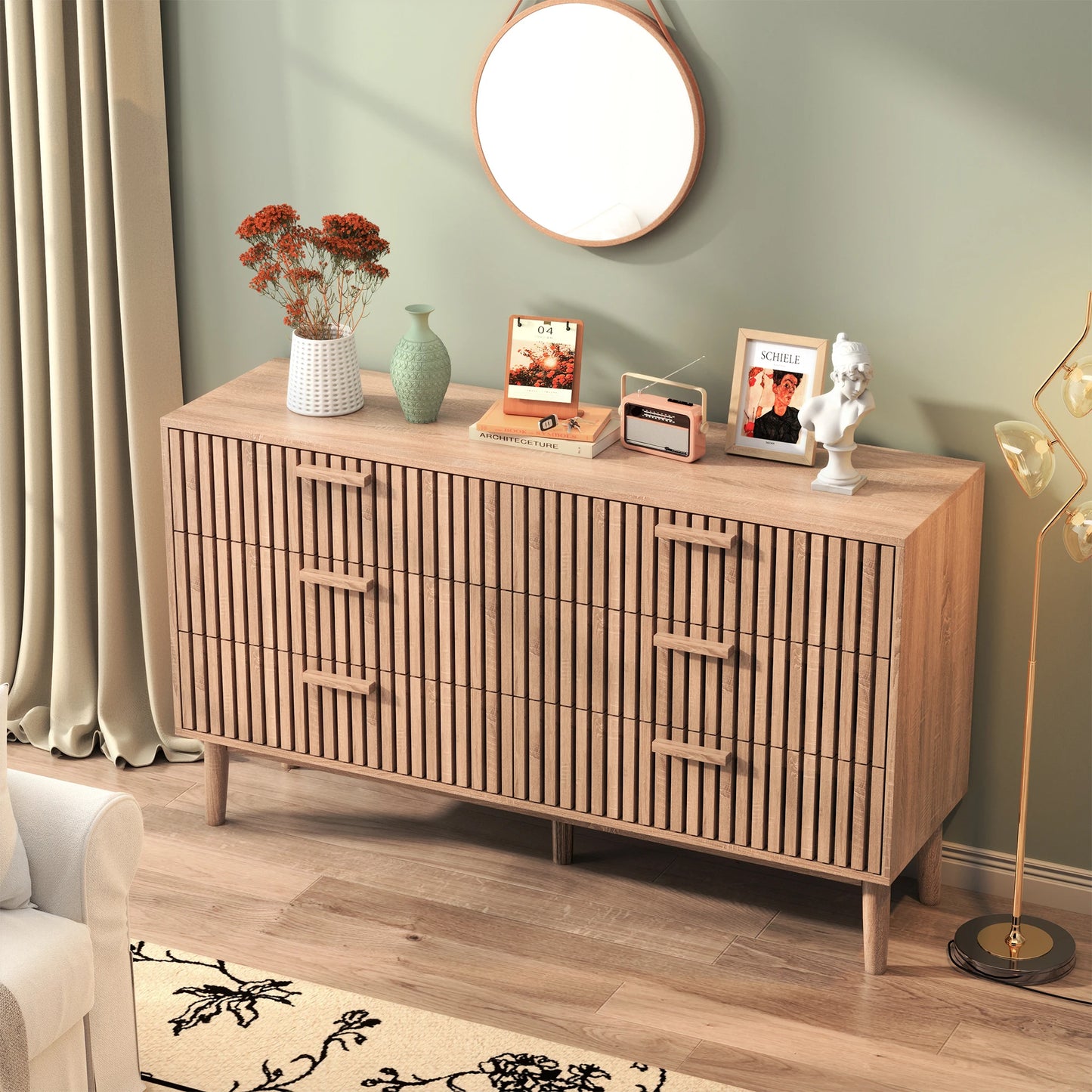 Ladekast – Dressoir – Kledingkast – Opbergkast – Ladenkast – Wit Met Verticale Houtnerf – 4 Ruime Lades – Stevig Houten Poten