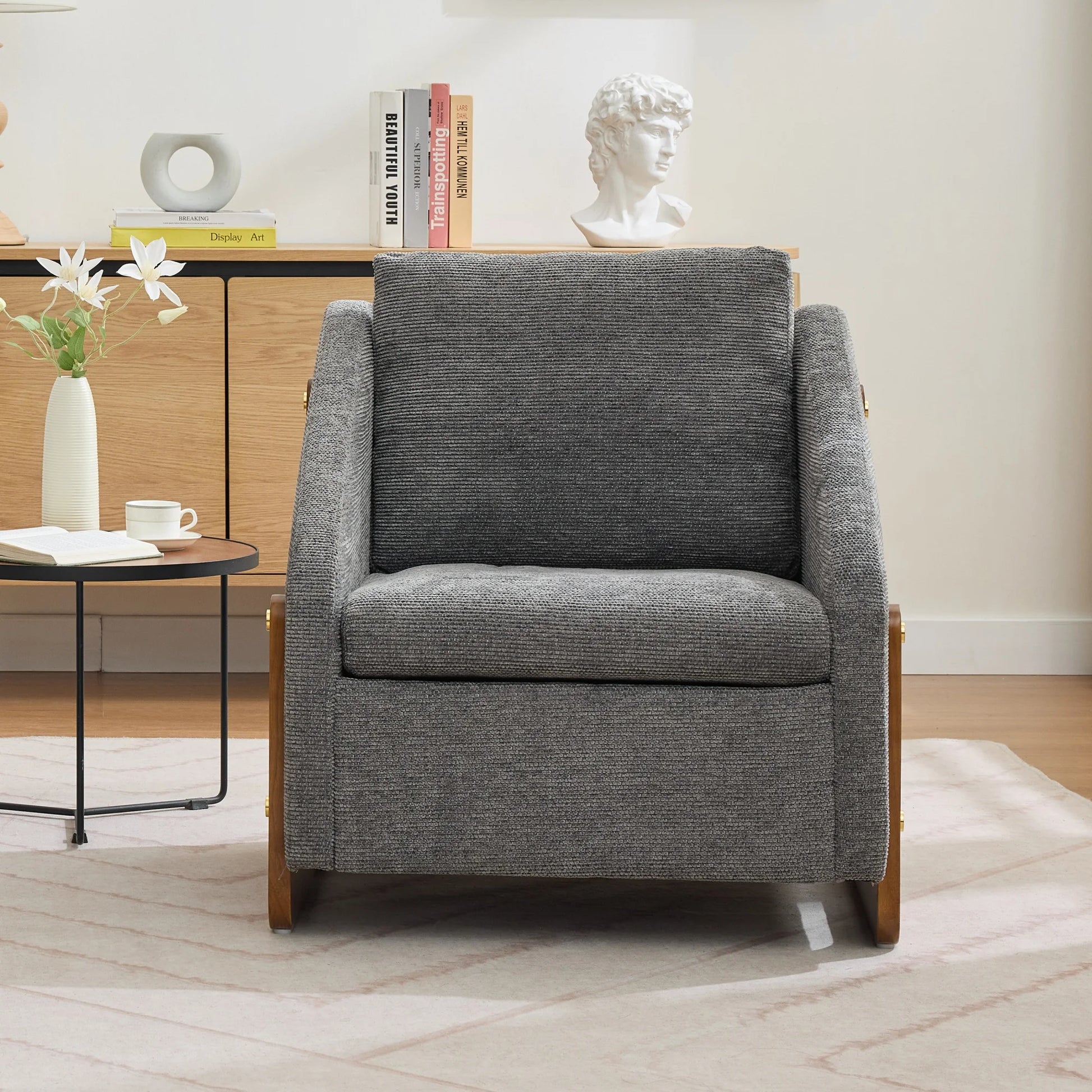 Fauteuil – Loungefauteuil – Relaxstoel – Zetel – Teddystof – Ergonomisch Comfort – Opbergruimte - 201 x 85 x 90 cm - Donkergrijs - QUORE