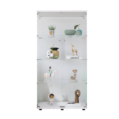 Comanlai Glass Display Cabinet with 4 Shelves, 2 Doors,with Lock,Collection Glass Display Case,for Living Room,White/Black