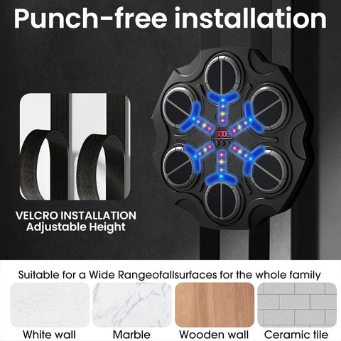 Music Boxing Machine - Music Boxing Machine voor de Muur - Gemonteerde Boks Trainer met Handschoenen & Bluetooth - Zwart