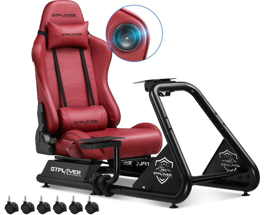 Sim Racing Cockpit – Simulator Cockpit – Racestuurhouder – Racing Simulator – Stuurwielstandaard – Verstelbaar Ergo Design – Ingebouwde 3D Speakers – Kunstleren Bekleding – 180 kg Draagvermogen