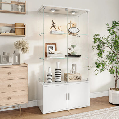 Anajqaqia Glass Display Cabinets with LED Lighting, 4 Doors and 3 Shelves, for Glass Collection, Storage Furniture