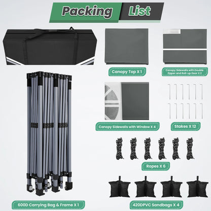 Tuinpaviljoen – Partytent – Prijstent – Inklapbare Feesttent – Tuinkamer – Overkapping – Waterdicht 210D Oxford Materiaal – UPF 50+ UV Bescherming - 3x6m - Grijs - QUORE