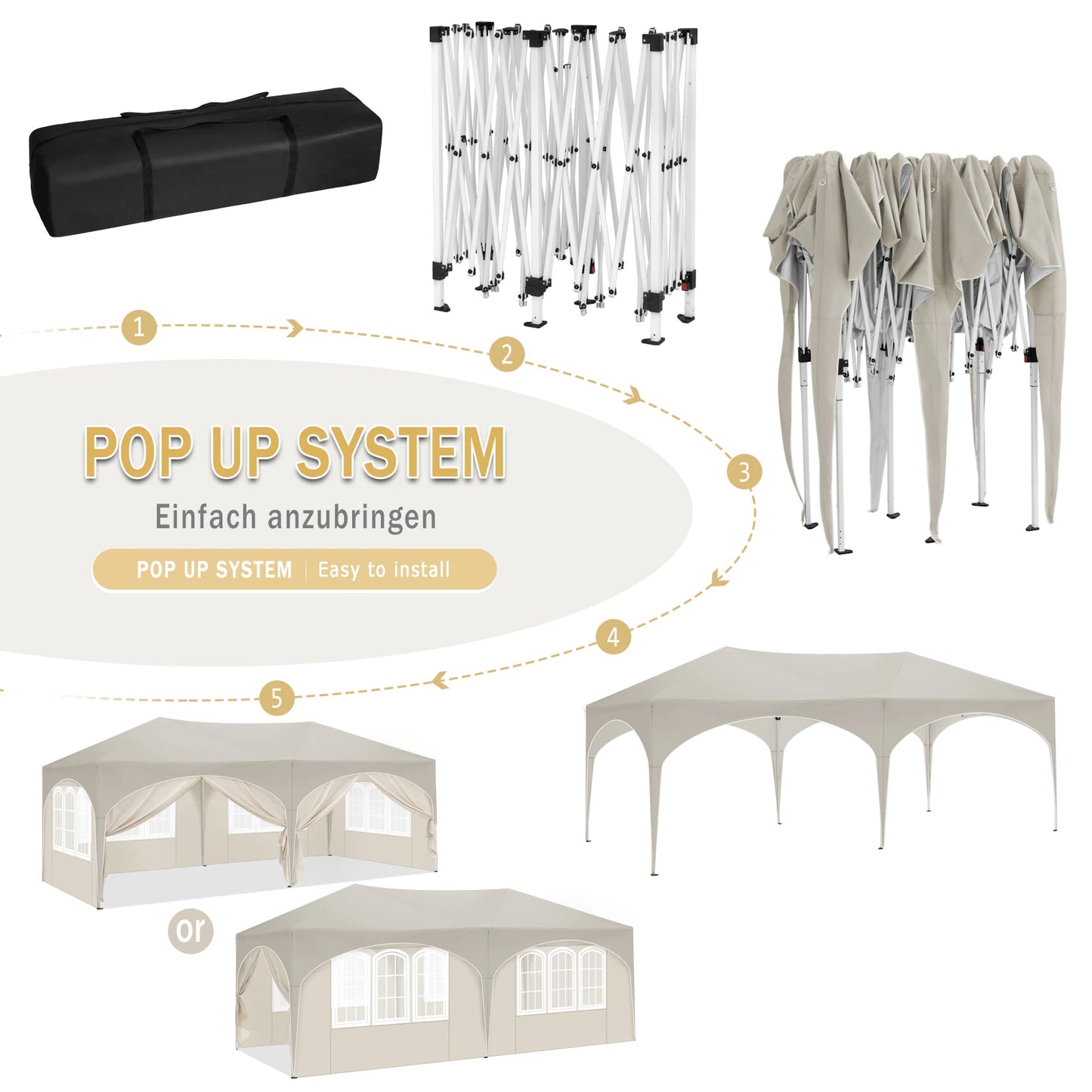 Pop-Up Tent – Tuinpaviljoen – Opblaasbare Tuintent – Buiten Shelter – 3x6 Meter – UV-Bescherming 98% – Verstelbare Hoogte - Beige