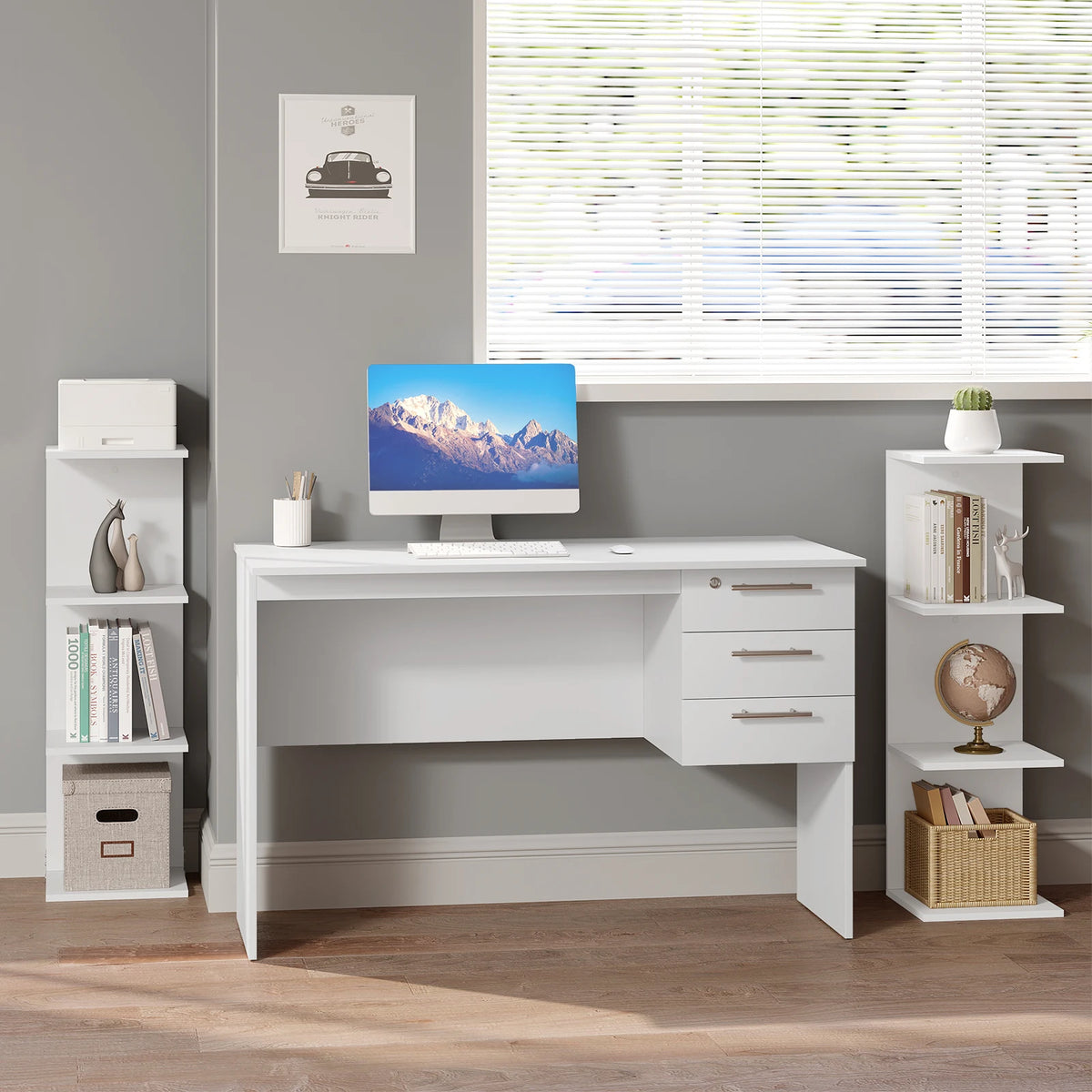 Vrijstaande Boekenkast - Opbergkast - Grek - Hoge Plankenkast - Staande Kast - 7 Niveaus  - Flexibele Indeling  - Duurzaam & stevig - 30x189,5x28cm - Wit