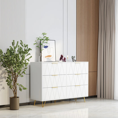 Ladekast – Kommode – Opbergkast – Dressoir – Ladenkast – Wit Met Gouden Handgrepen – 6 Ruime Laden – Met Anti-Kantelbeveiliging